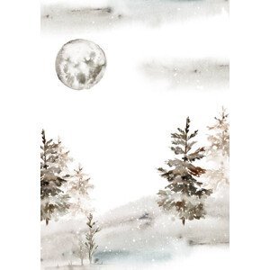 Ilustrace Watercolor christmas card with winter landscape, Karma15381, (26.7 x 40 cm)