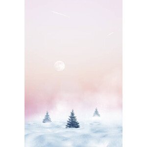 Ilustrace Winter minimalist landscape. Christmas trees against, Delbars, (26.7 x 40 cm)