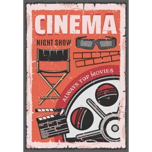 Umělecký tisk Cinema night movie, film reel, 3d glasses, seamartini, (26.7 x 40 cm)