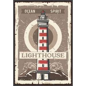 Umělecký tisk Lighthouse and beacon tower retro marine poster, seamartini, (26.7 x 40 cm)