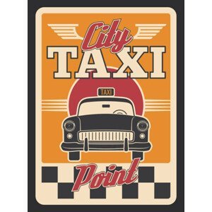 Umělecký tisk Taxi car or yellow cab retro poster for transport, seamartini, (30 x 40 cm)