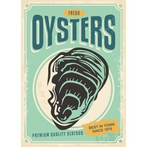 Umělecký tisk Fresh oysters retro poster design, lukeruk, (30 x 40 cm)