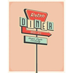 Umělecký tisk Retro Diner roadside sign poster design, JDawnInk, (30 x 40 cm)