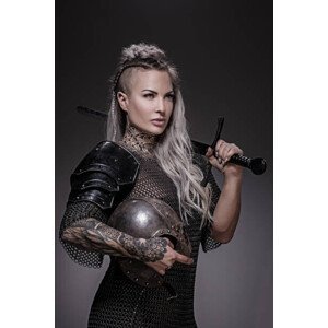 Umělecký tisk Sword wielding viking warrior blonde female, Lorado, (26.7 x 40 cm)
