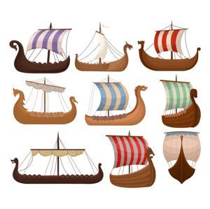 Umělecký tisk Viking scandinavian draccars set, Norman ship, Pavel Naumov, (40 x 35 cm)