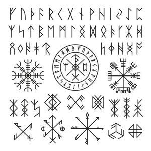 Umělecký tisk Futhark viking norse. Runic design icons,, LadadikArt, (40 x 40 cm)