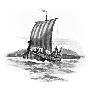 Umělecký tisk Old engraved illustration of Vikings Dragon Boat, mikroman6, (40 x 40 cm)