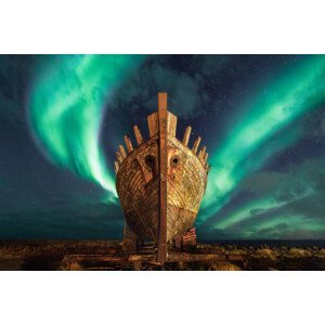 Umělecký tisk Viking Northern Lights - Akranes, Juan Maria Coy Vergara, (40 x 26.7 cm)