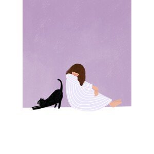 Ilustrace Girl and Cat, Bea Muller, (30 x 40 cm)