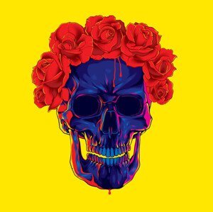 Umělecký tisk Skull in roses, Man_Half-tube, (40 x 40 cm)