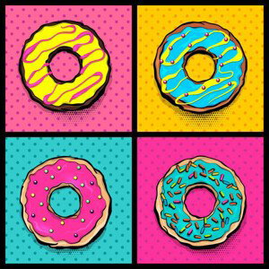 Umělecký tisk Doughnut donut cartoon pop art, helen_tosh, (40 x 40 cm)