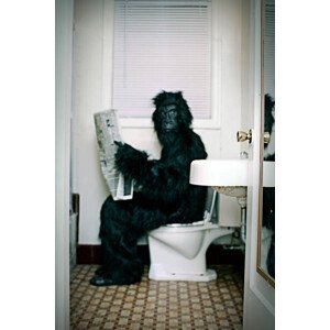 Umělecká fotografie Gorilla Uses a Vintage Bathroom While, RyanJLane, (26.7 x 40 cm)