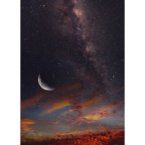 Umělecká fotografie night sky with  moon and stars, Maizal Chaniago, (30 x 40 cm)