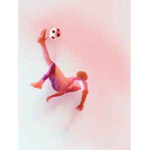 Umělecká fotografie football player hanging in air, kicking, Henrik Sorensen, (30 x 40 cm)