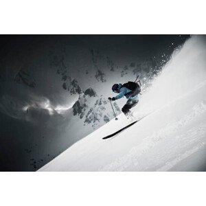 Umělecká fotografie Male skier speeding down steep mountainside,, Ross Woodhall, (40 x 26.7 cm)