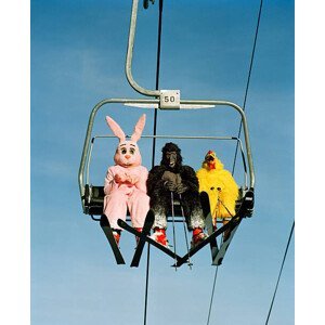 Umělecká fotografie People wearing animal costumes riding ski lift, Matthias Clamer, (35 x 40 cm)
