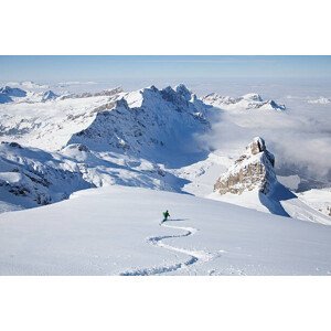 Umělecká fotografie Off-piste skier in powder snow, Geir Pettersen, (40 x 26.7 cm)