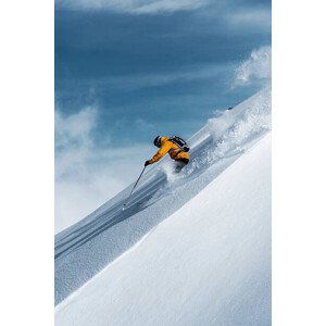 Umělecká fotografie Mid adult male skier speeding downhill,, Ross Woodhall, (26.7 x 40 cm)