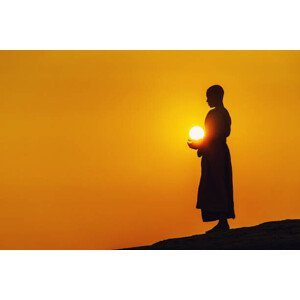 Umělecká fotografie A monk standing meditation., Sangkhom Simma, (40 x 26.7 cm)