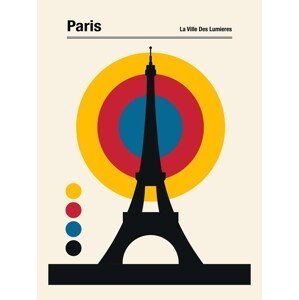 Ilustrace Paris Eiffel Tower Retro travel Print, Retrodrome, (30 x 40 cm)