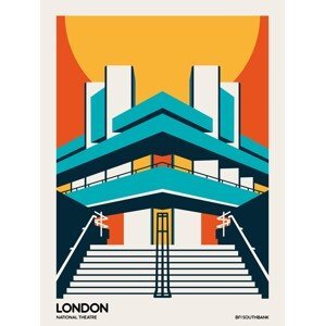 Ilustrace London BFI Southbank Brutalist Architecture, Retrodrome, (30 x 40 cm)