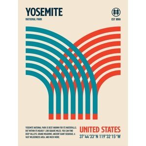 Ilustrace Yosemite National Park Travel Poster, Retrodrome, (30 x 40 cm)