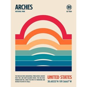 Ilustrace Arches National Park Travel Poster, Retrodrome, (30 x 40 cm)