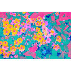 Ilustrace Neon pink, orange, yellow, turquoise abstract, Aleksandra Konoplia, (40 x 26.7 cm)