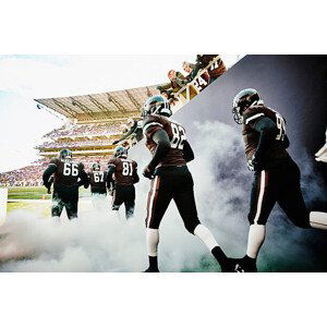 Umělecká fotografie Fans cheering football team running out of tunnel, Thomas Barwick, (40 x 26.7 cm)