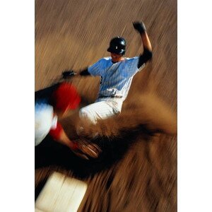 Umělecká fotografie Baseball, player sliding into third base, David Madison, (26.7 x 40 cm)