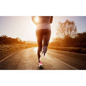 Umělecká fotografie Female runner running along road, Robert Decelis, (40 x 24.6 cm)