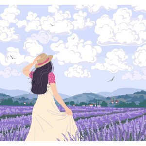 Ilustrace Young Woman Enjoys the lavender Field, Val_Iva, (40 x 35 cm)
