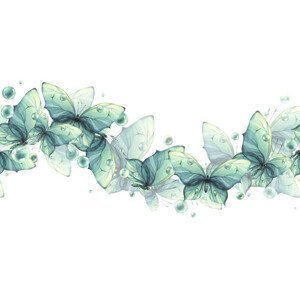 Umělecká fotografie Delicate turquoise and blue butterflies with, Natalia Churzina, (40 x 20 cm)
