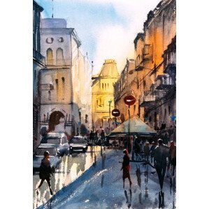Ilustrace Watercolor Painting - Street View of Paris, CYCV, (26.7 x 40 cm)