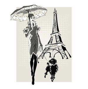 Ilustrace illustration Fashion woman near Eiffel Tower, glafira, (30 x 40 cm)