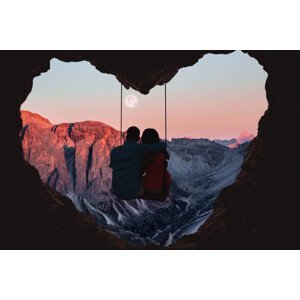 Umělecká fotografie Couple on swing contemplating the mountains, Artur Debat, (40 x 26.7 cm)