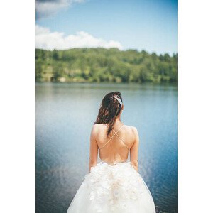 Umělecká fotografie Sexy back of beautiful bride by the lake, Pekic, (26.7 x 40 cm)