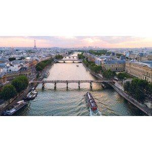 Umělecká fotografie Paris aerial Seine river sunset France, pawel.gaul, (40 x 20 cm)