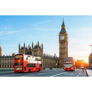 Umělecká fotografie London Big Ben and traffic on Westminster Bridge, Sylvain Sonnet, (40 x 26.7 cm)