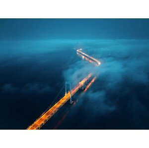 Umělecká fotografie A cross-sea bridge in the fog at night, shunli zhao, (40 x 30 cm)
