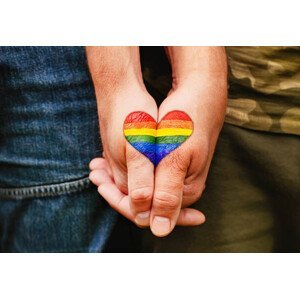 Umělecká fotografie Rainbow heart drawing on hands, LGBTQ, With love of photography, (40 x 26.7 cm)