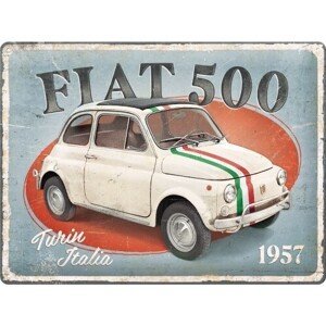 Plechová cedule Fiat 500 - Turin Italia, (40 x 30 cm)
