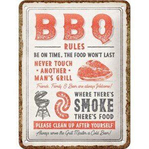 Plechová cedule BBQ Rules, 15x20 cm