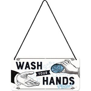 Plechová cedule Wash Your Hands, (20 x 10 cm)