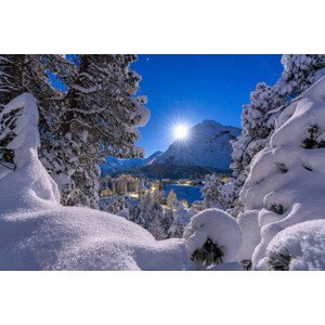Umělecká fotografie Snowy forest lit by moon in winter, Switzerland, Roberto Moiola / Sysaworld, (40 x 26.7 cm)