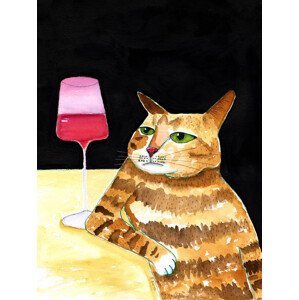 Ilustrace Cat Friday Night Drinks Wine Funny Cat Humour, Sharyn Bursic, (30 x 40 cm)