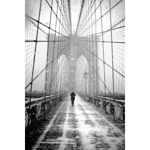 Fotografie New York Walker in Blizzard - Brooklyn Bridge, Martin Froyda, (26.7 x 40 cm)