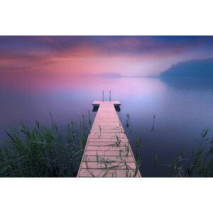 Fotografie Wooden pier. Midsummer lake at evening in Finland, Milamai, 40x26.7 cm