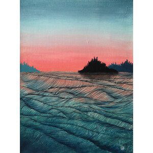 Ilustrace Pink sea, Ania Witwitzka, 30x40 cm