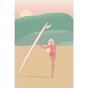 Ilustrace Flat Illustration of Surfer Girl on, LucidSurf, 26.7x40 cm